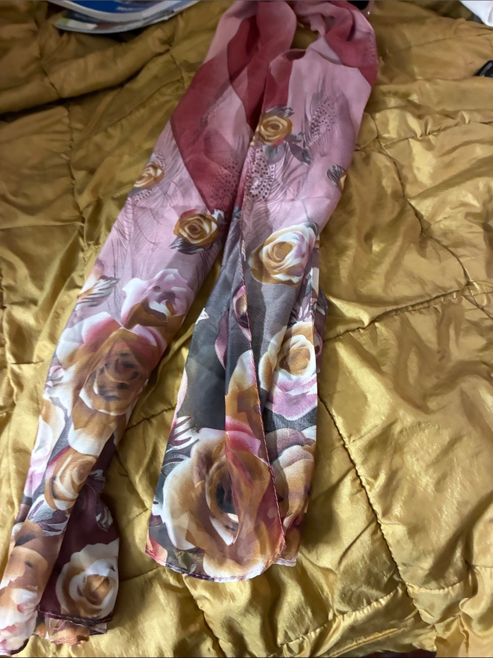 Floral Sheer Pink and Gold Scarf Wrap